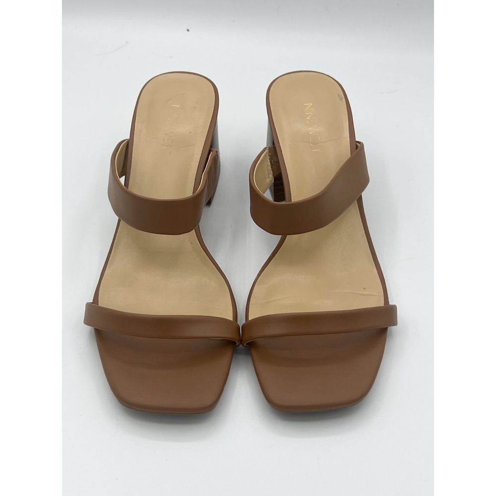 Nine West Women's Chunky Block Heel Sandals Size 10M Square Open Toe Two Strap